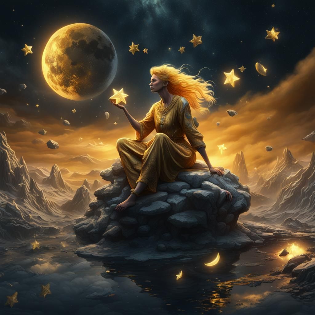 Woman on Melting Moon Throwing Stars