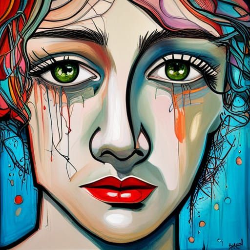 Abstract Woman with Intense Tears: Fine Art