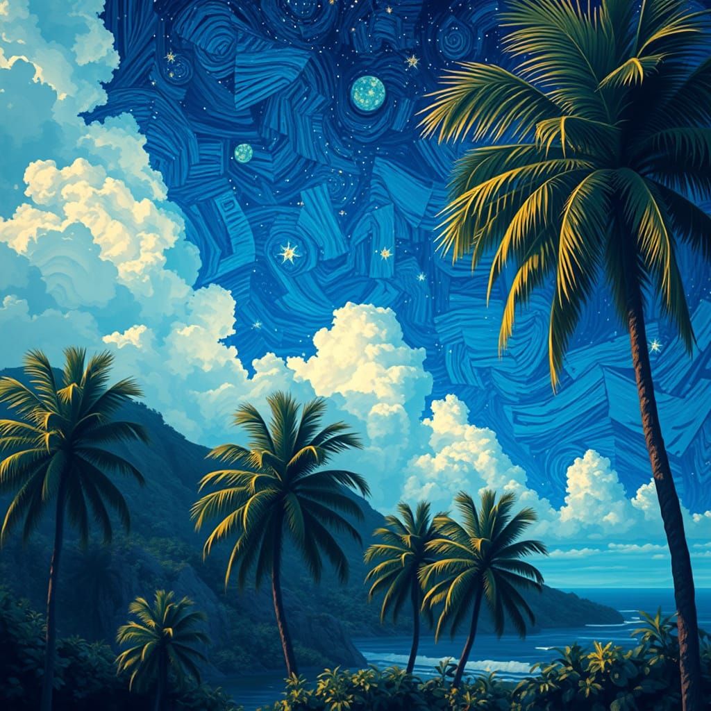 Dreamy Pacific Oasis in Impressionist Style