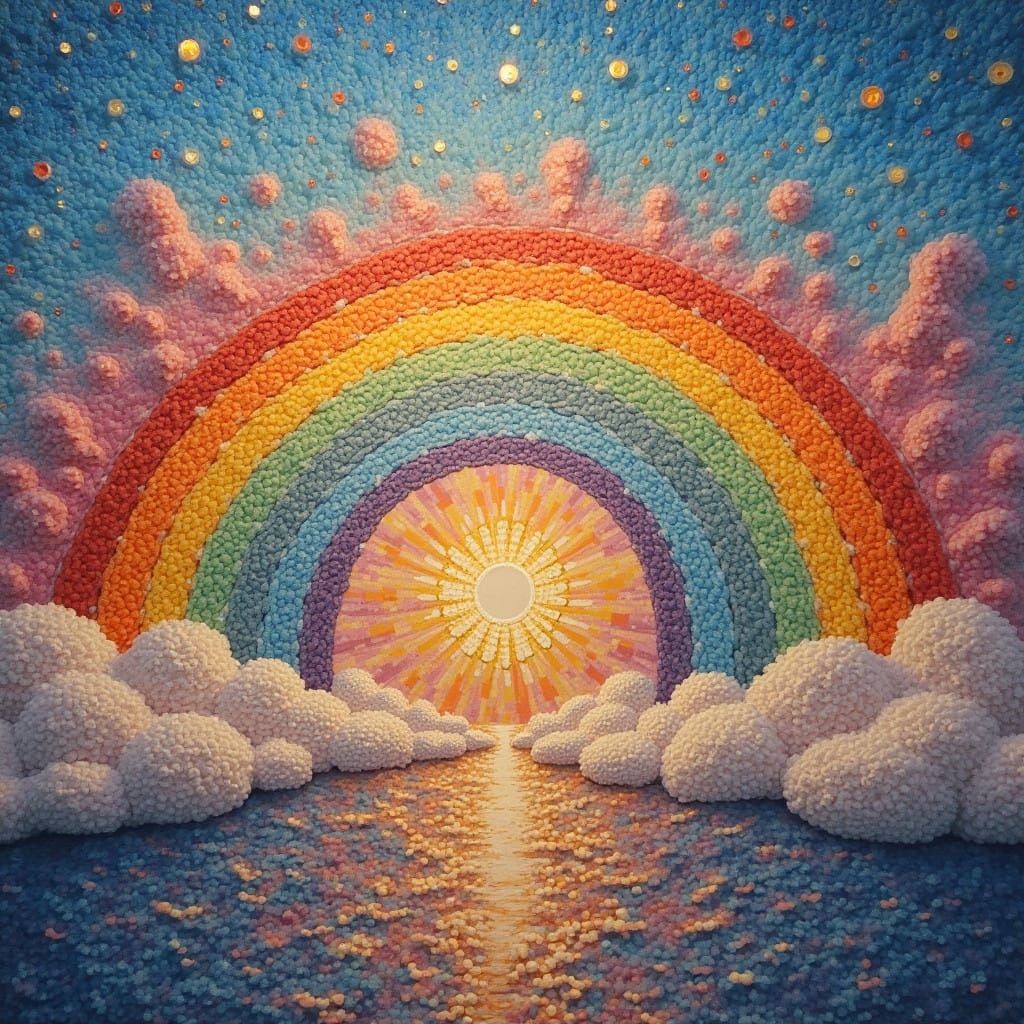 Whimsical Woolen Tapestry of Sun-Kissed Clouds