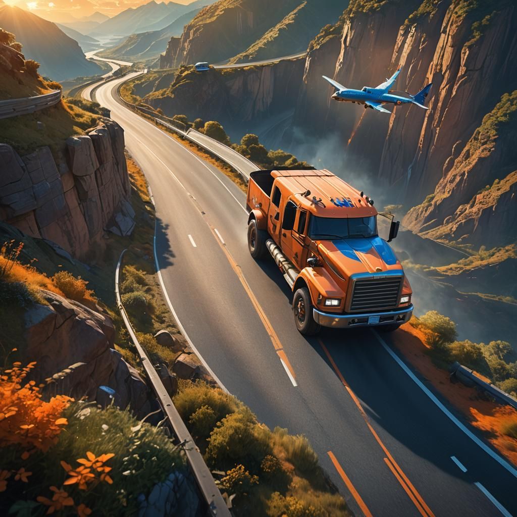 Truck Art Car on Winding Road, Fantasy Concept