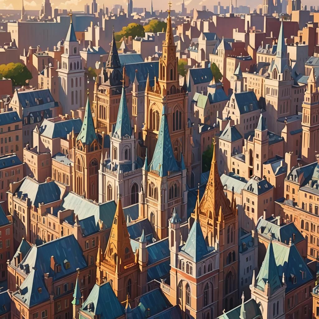 Futuristic Cityscape in Fauvist Style, Digital Art