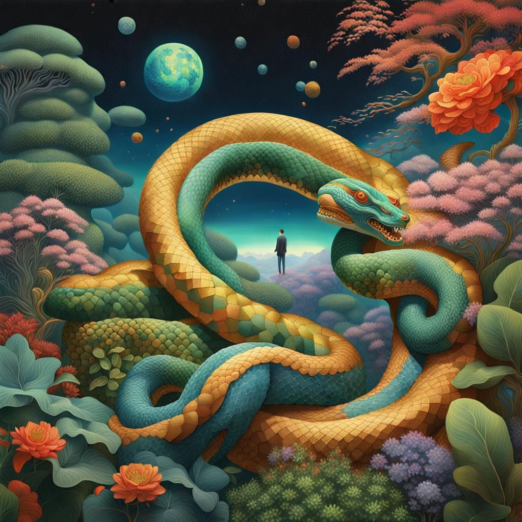 Cosmic Serpent and Knowledge Origin in Dynamic Art