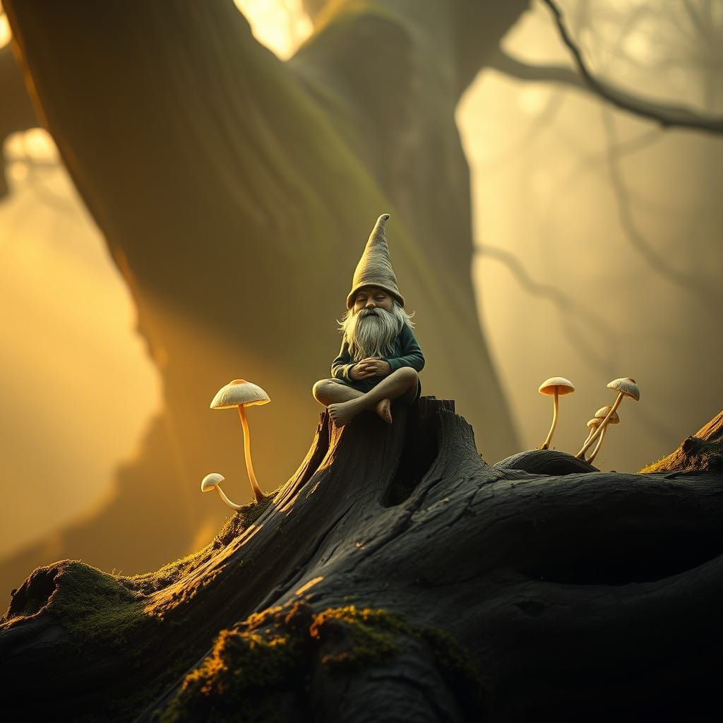 The Contemplative Gnome Amidst Spring's Mystical Aura