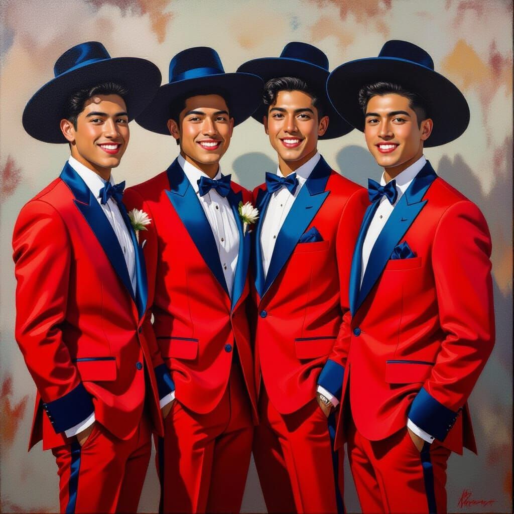 Vibrant Zoot Suits: An Oil Painting in Kahlo Style