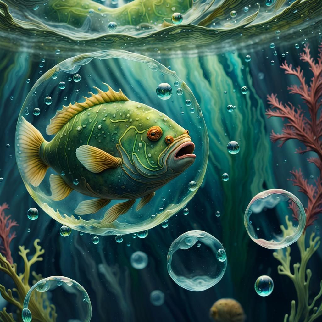 Underwater World: Big Fish in Watercolor Abstraction