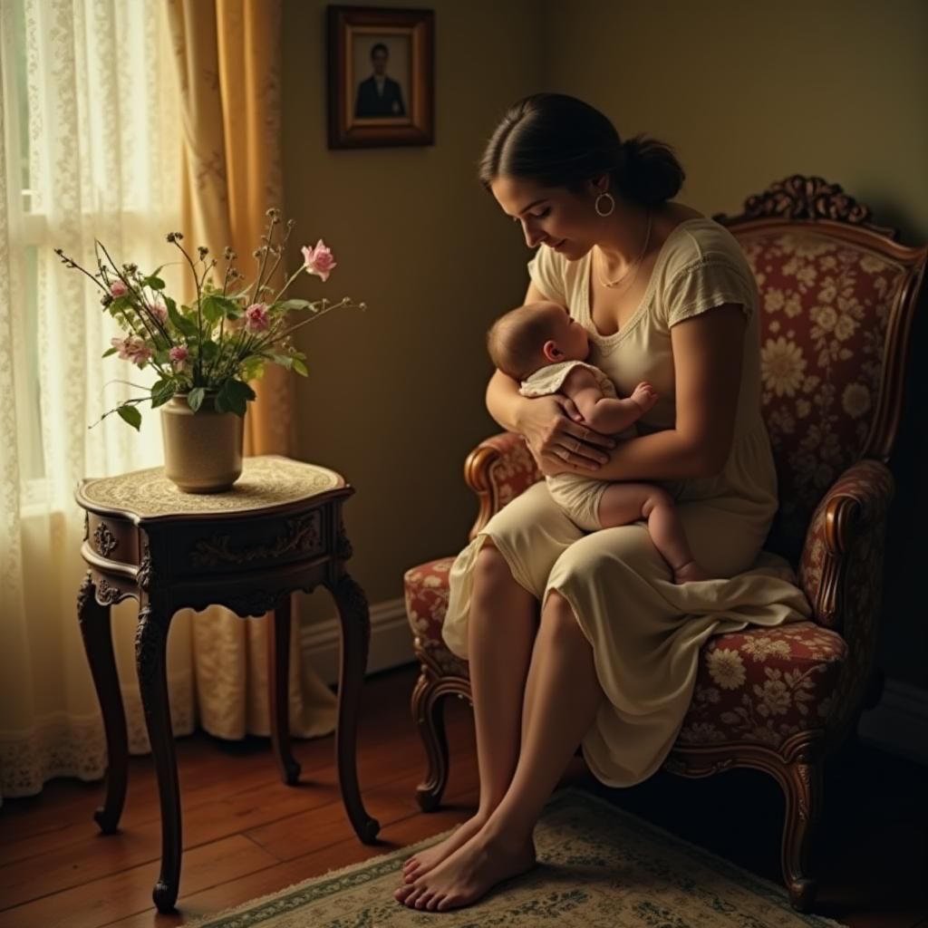 Mother and Baby in Golden Cinematic Still
