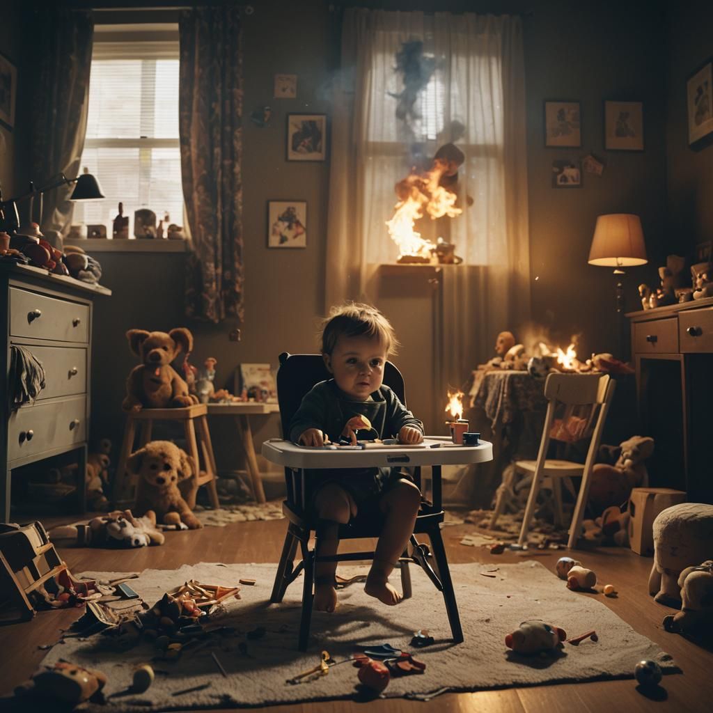Intense Film Still: Baby Arsonist in Cinematic Drama