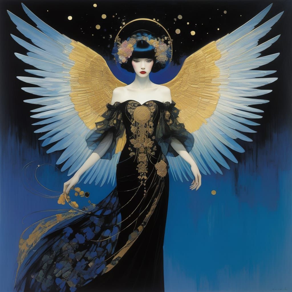 Angel of Death: Art Nouveau Line Drawing