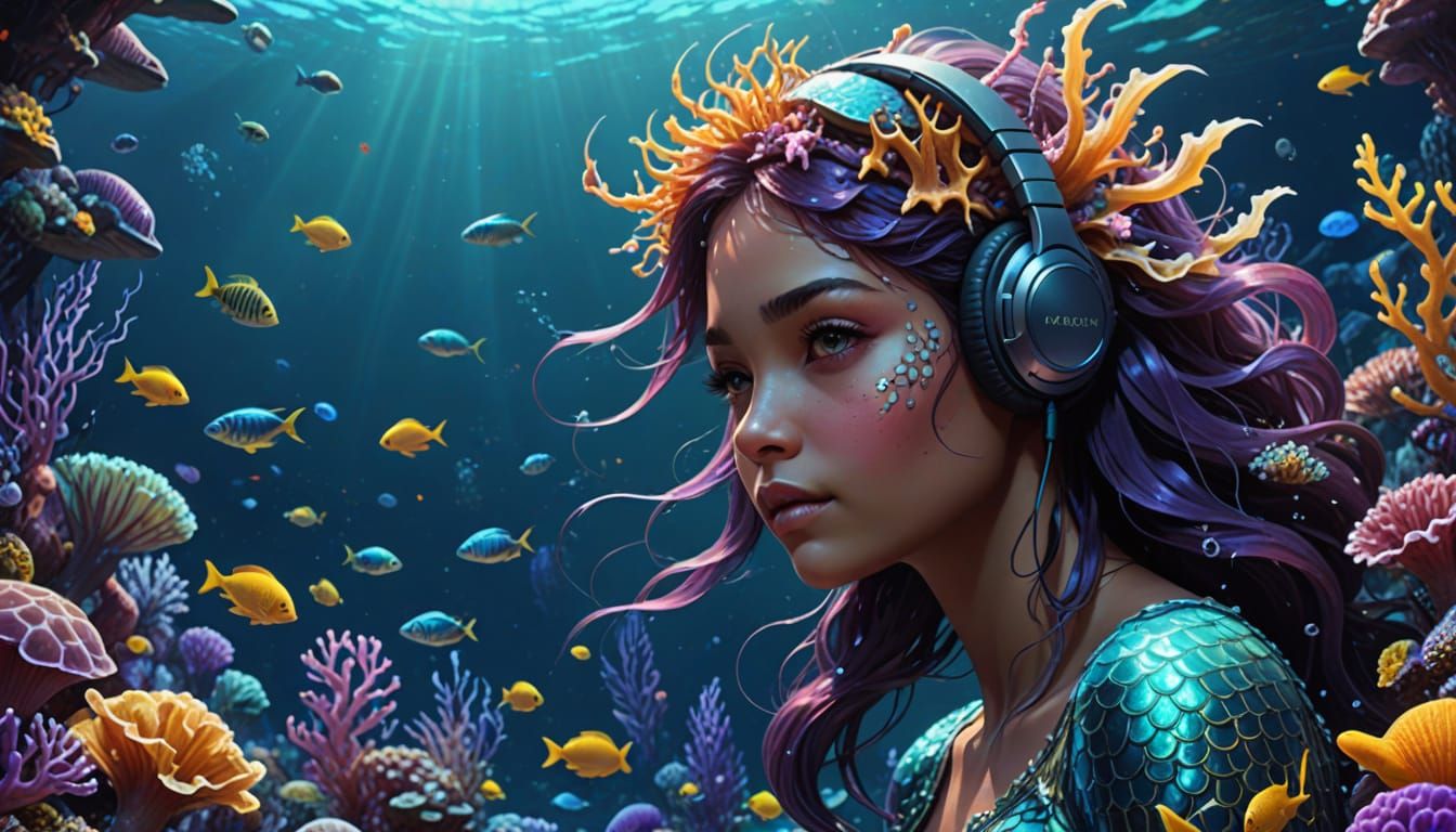 Mystical Mermaid in a Vibrant, Cosmic Ocean