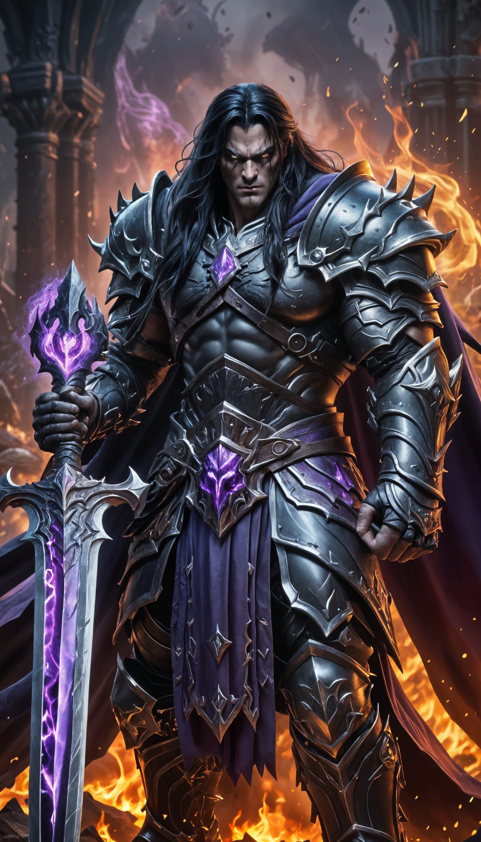 Muscular Death Knight Prince with Black Glass Sword