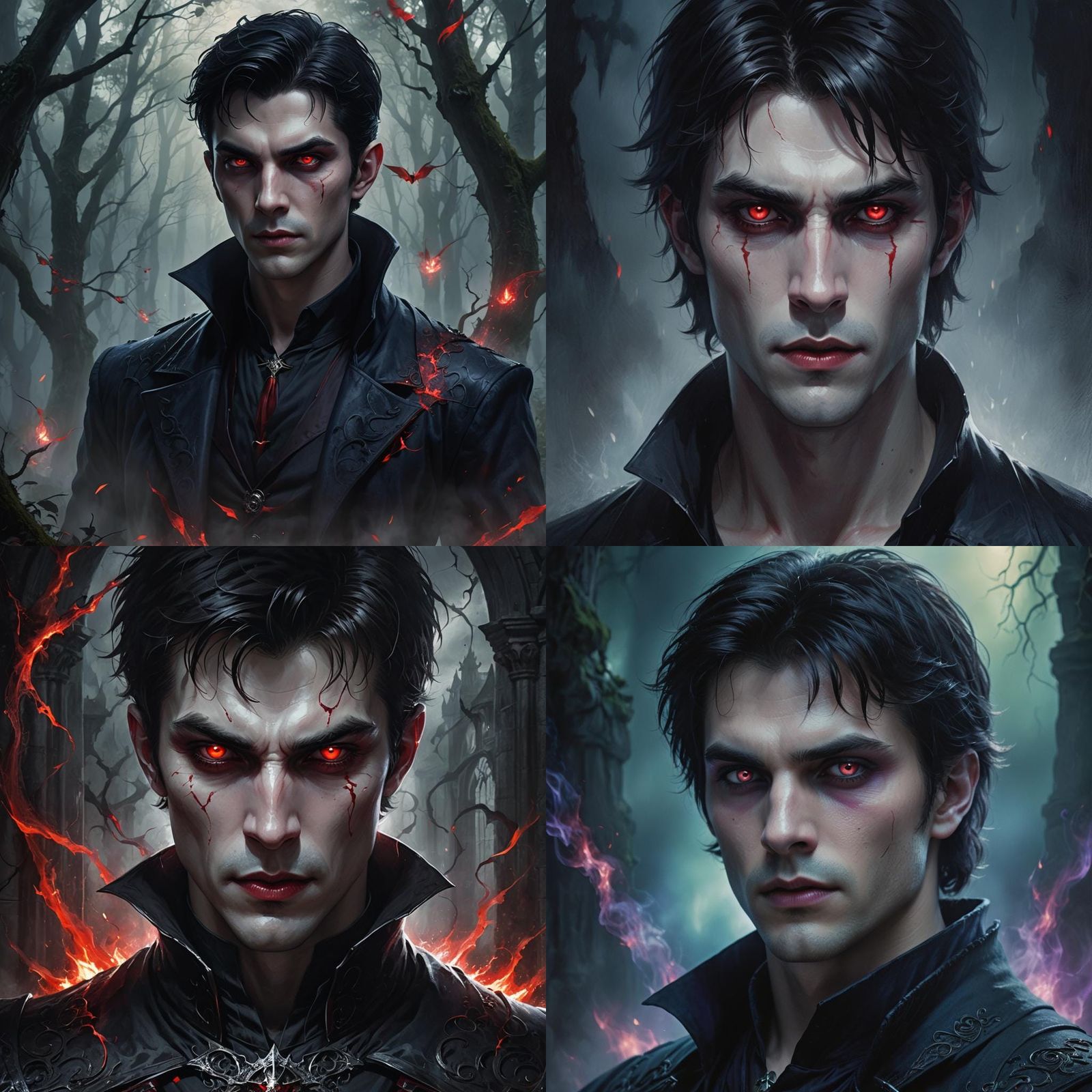 Vampire Portrait with Crimson Eyes, Matte Painting