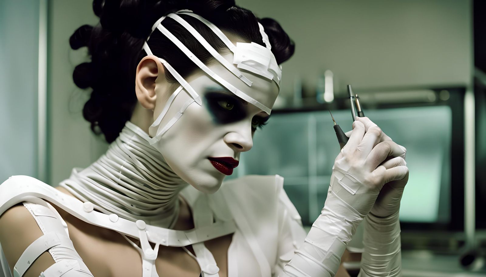 Bride of Frankenstein Posing in Laboratory