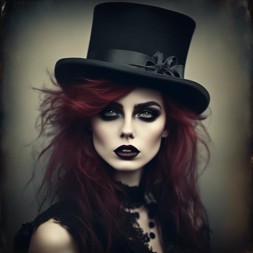 Grunge Goth Woman in Top Hat, Film Still
