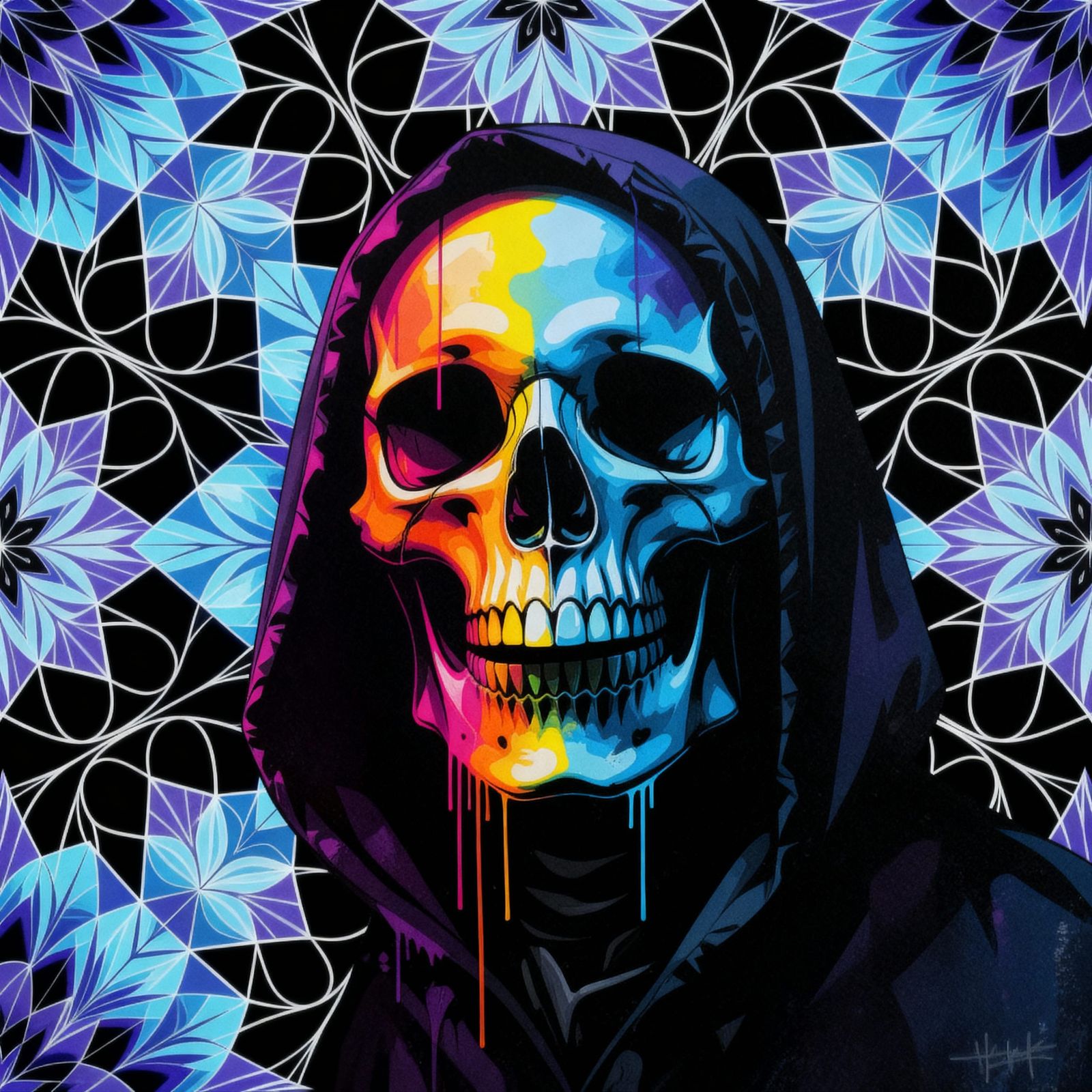 Fractal Background Merged Behind Skull Graphic