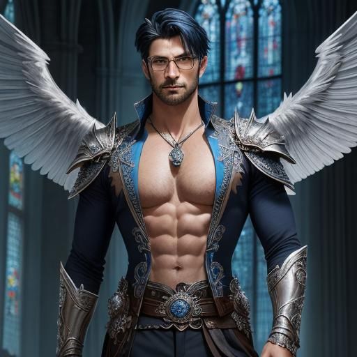 Elegant Gentleman with Wings and Spear in Church