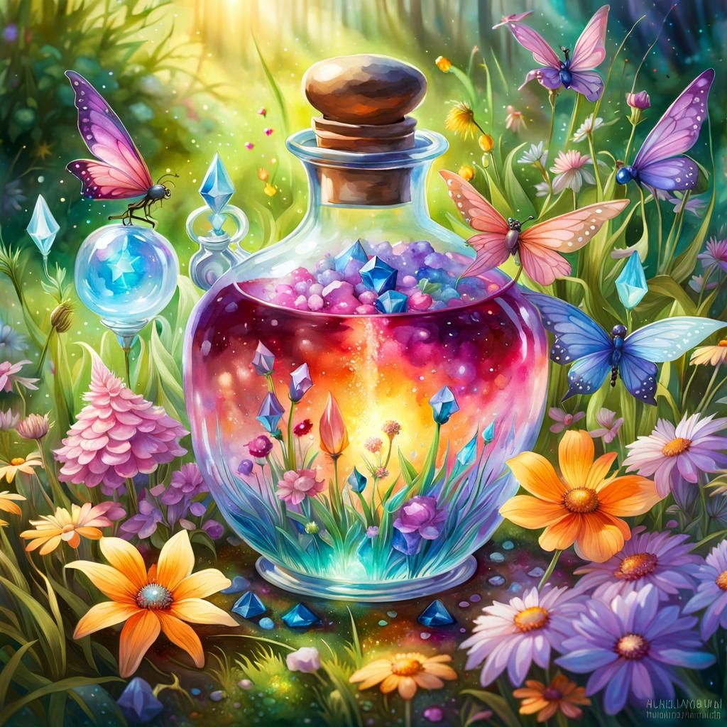 Enchanted Fairy's Potion Test in Watercolor Style