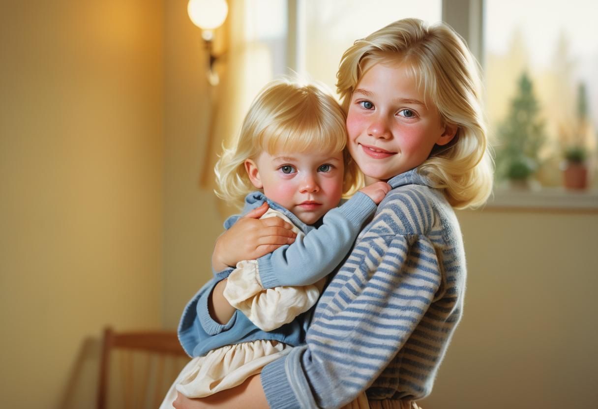 Gentle Embrace: A Warm Childhood Portrait in Pastel