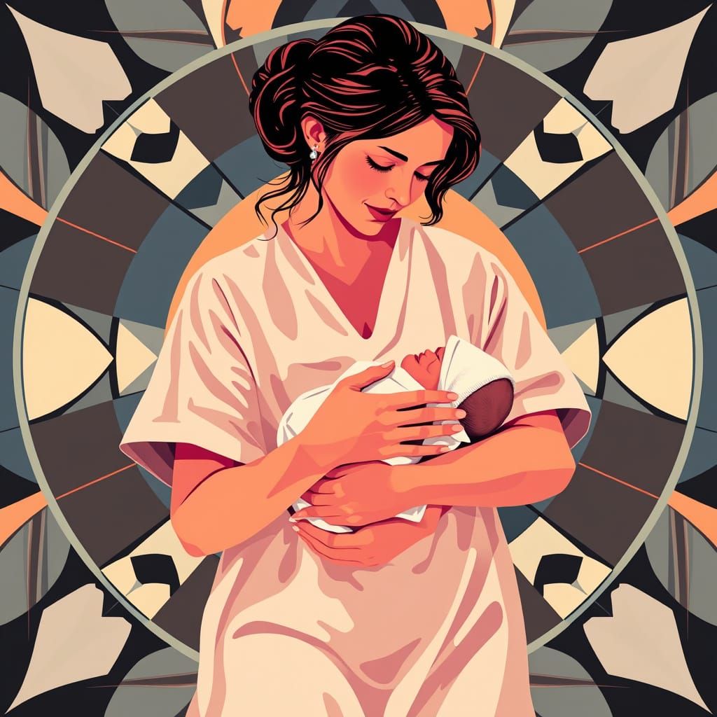 Geometric Bauhaus Mother and Child in Pop Art Style