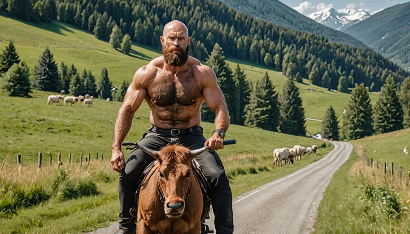 Muscular Hairy Men in Bavarian Landscape