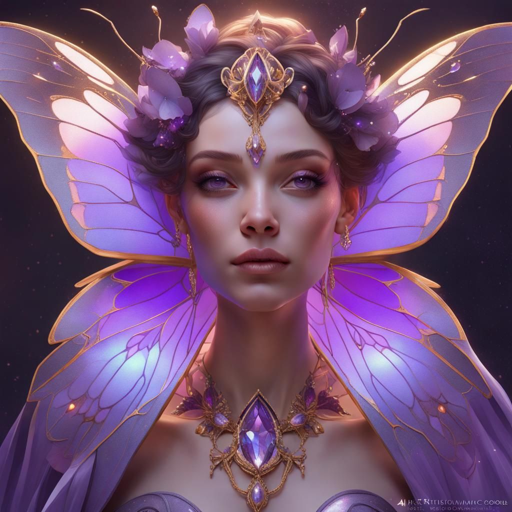 Galactic Jeweled Moth Portrait in Art Nouveau Style