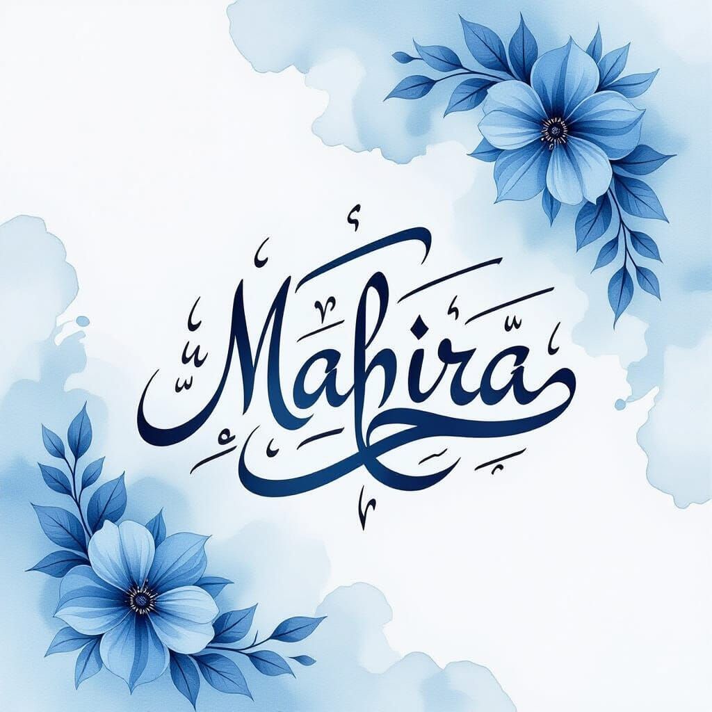 Elegant Mahira Calligraphy in Blue Ink