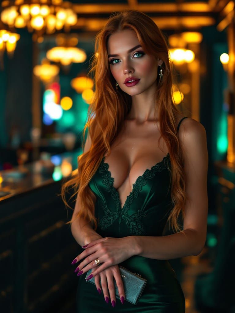 Irish Woman in Emerald Green Gown, Cinematic Portrait