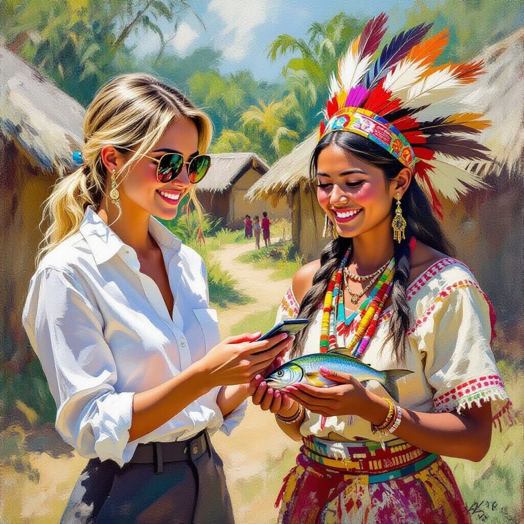 Businesswoman Gifts Smartphone to Tribeswoman in Amazon Vill...