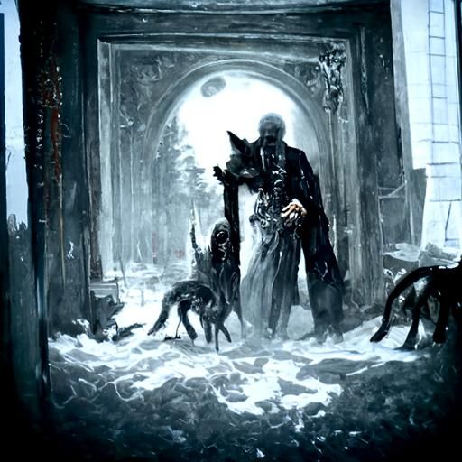 Eerie Wolf Grandfather Clock in Underworld Horror