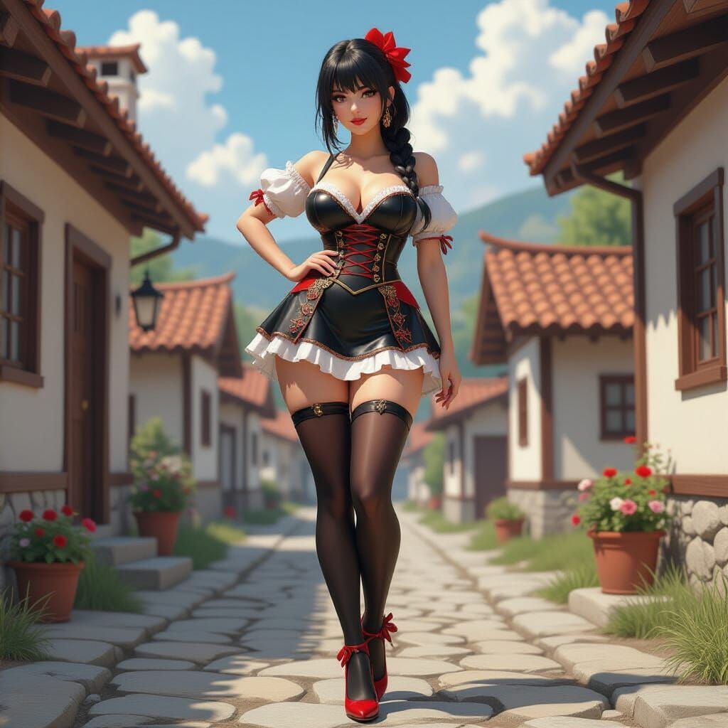 Macedonian Woman in Latex Folk Costume: 3D Anime Art