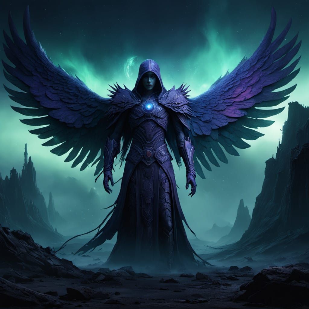 Ethereal Purple Angel in Dark Fantasy Style