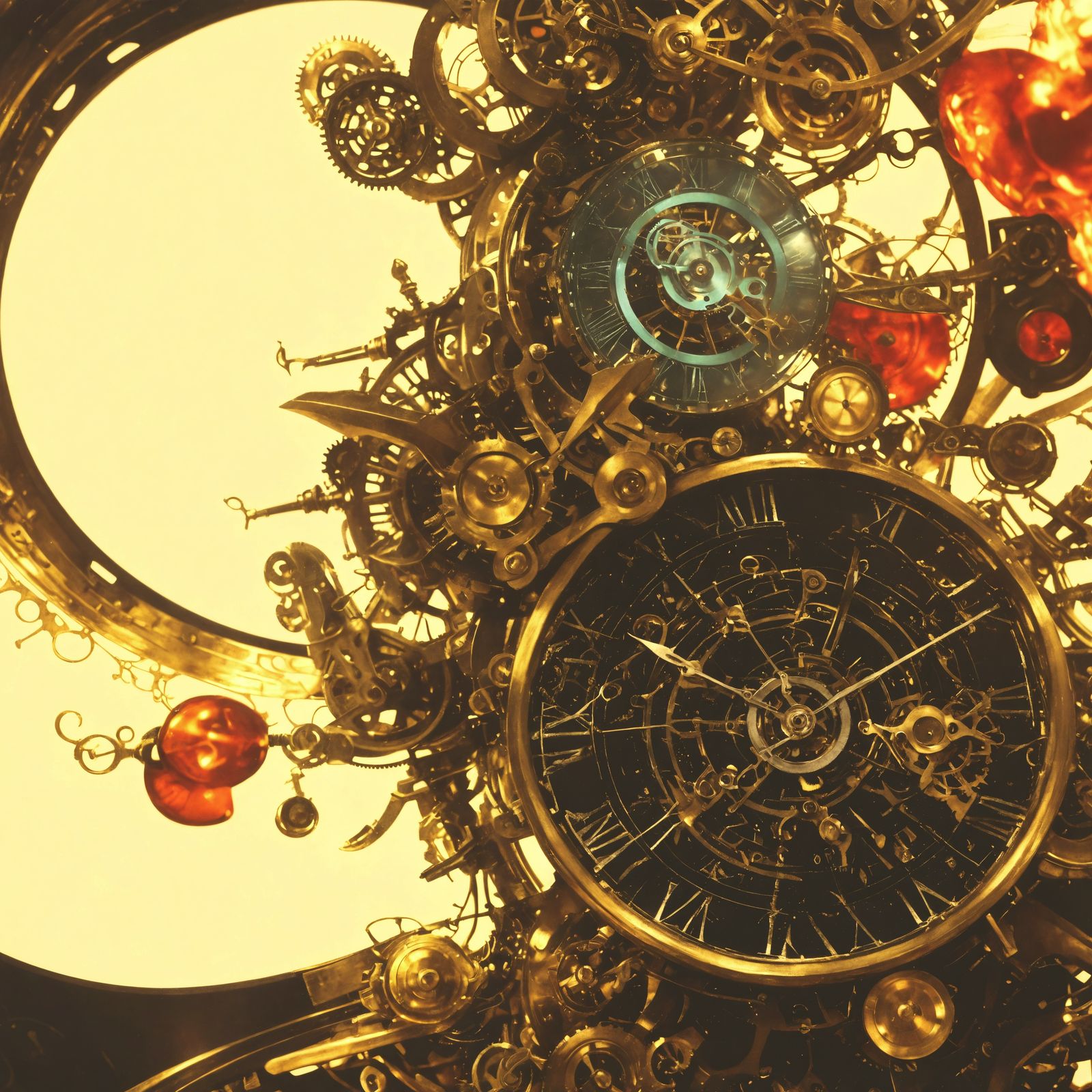 Intricate Clockpunk Clock Face with Steampunk Engine