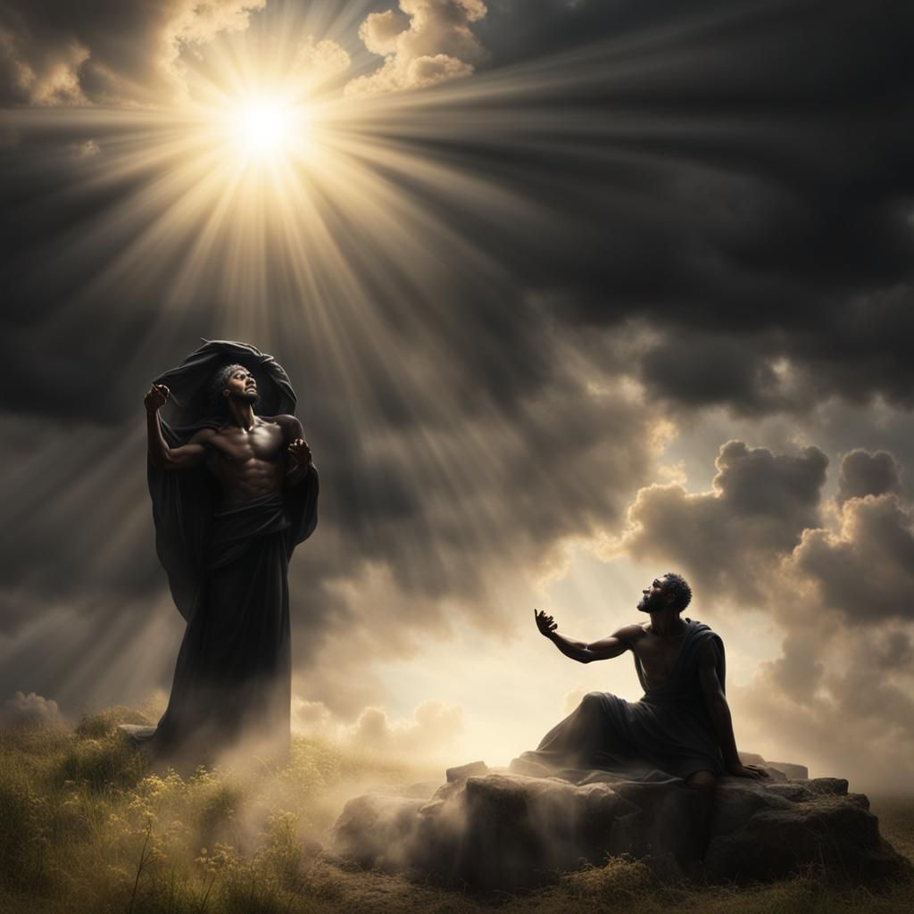 Cain Strikes Abel Under Divine Light