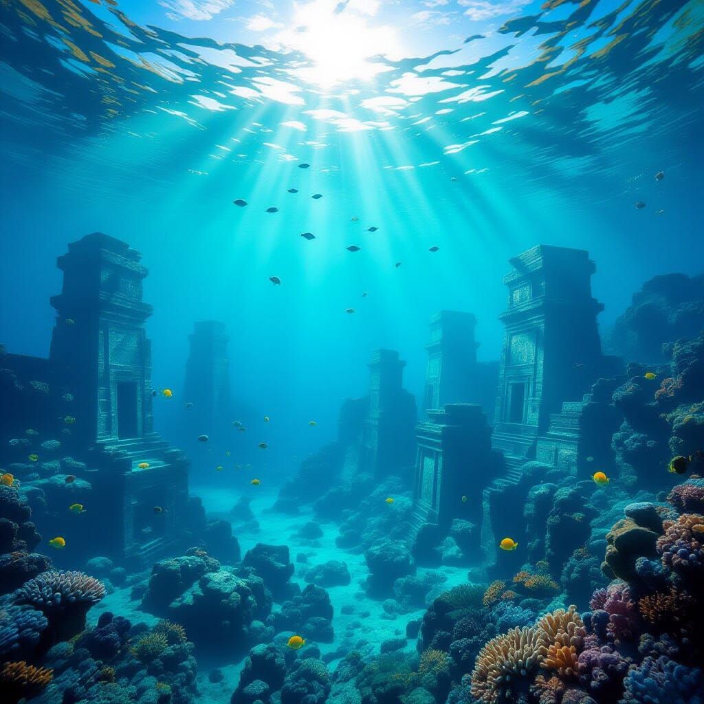 Submerged Lost City Metropolis in Turquoise Ocean