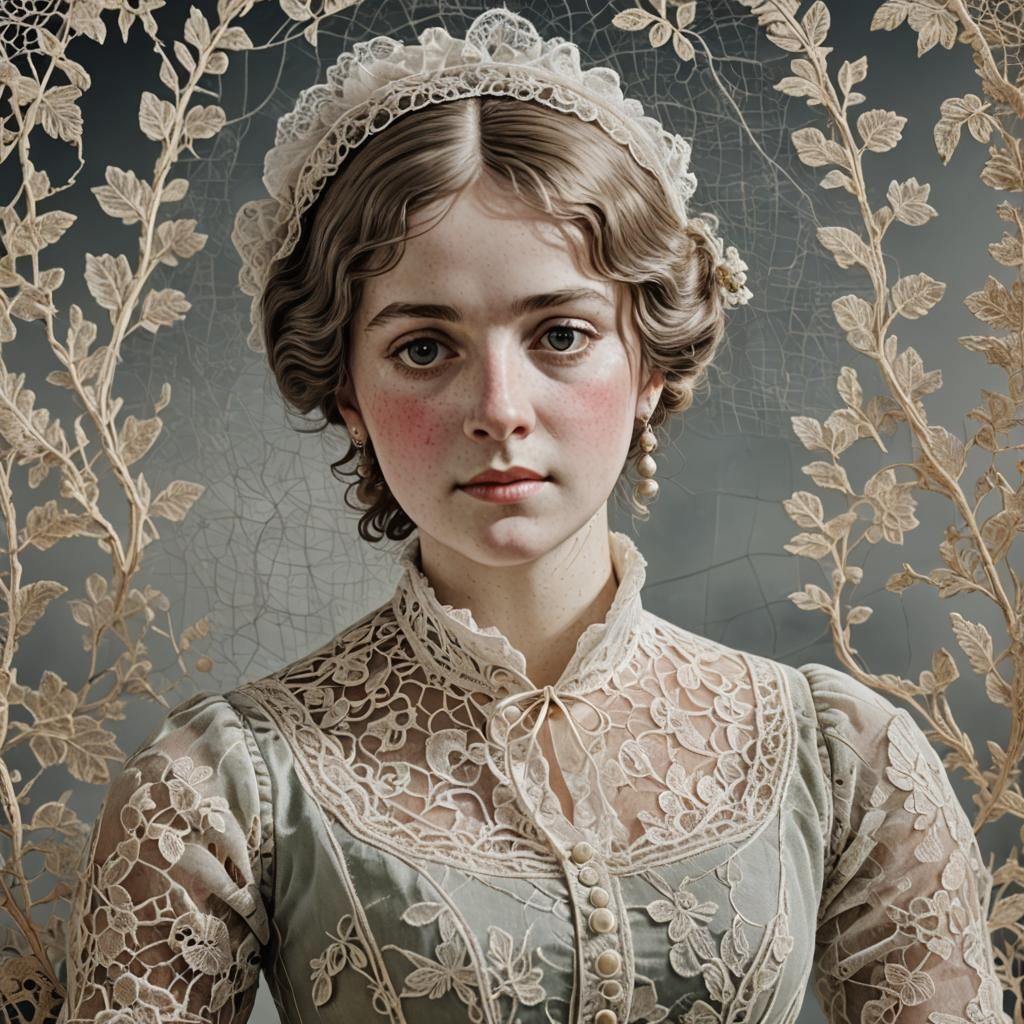 Lace Portrait of Jane Austen in Hyperrealistic Style