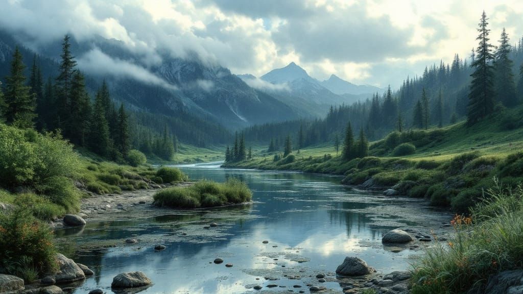 Interconnectedness: River, Heron, and Otter in Harmony