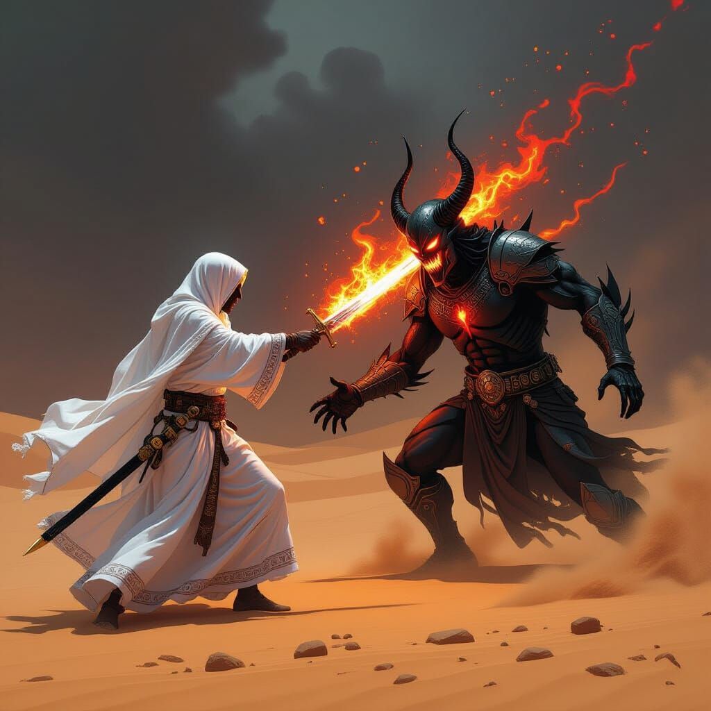 Angel vs Demon in Cyberpunk Desert Storm