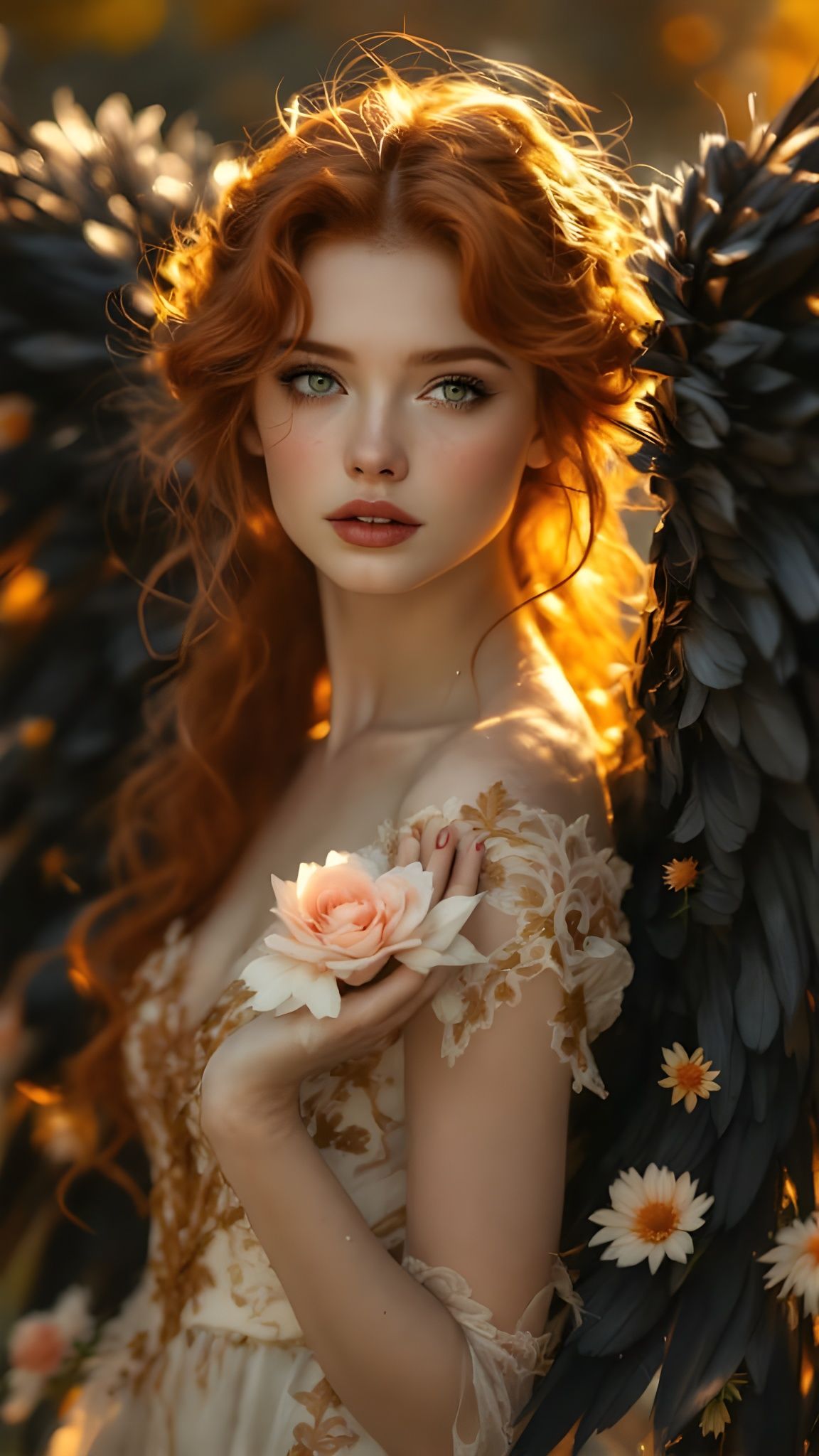 Angel in Golden Hour, Inspired by Pre-Raphaelite Masters