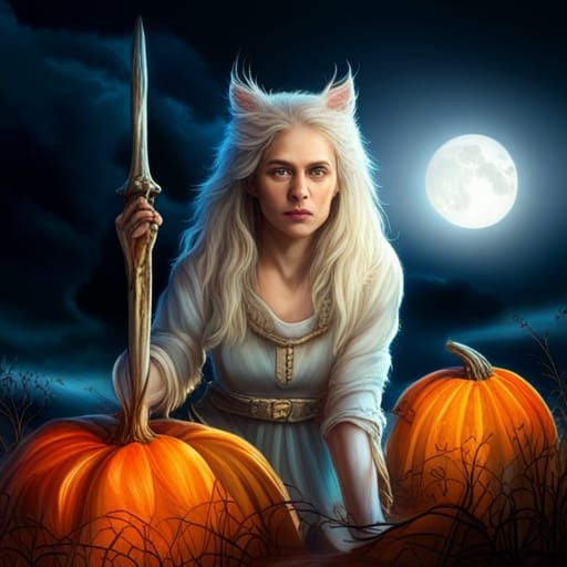 Armored Cat Amidst Witches and Skeletons