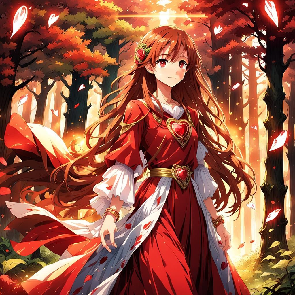 Anime Girl in Forest with Red Dress