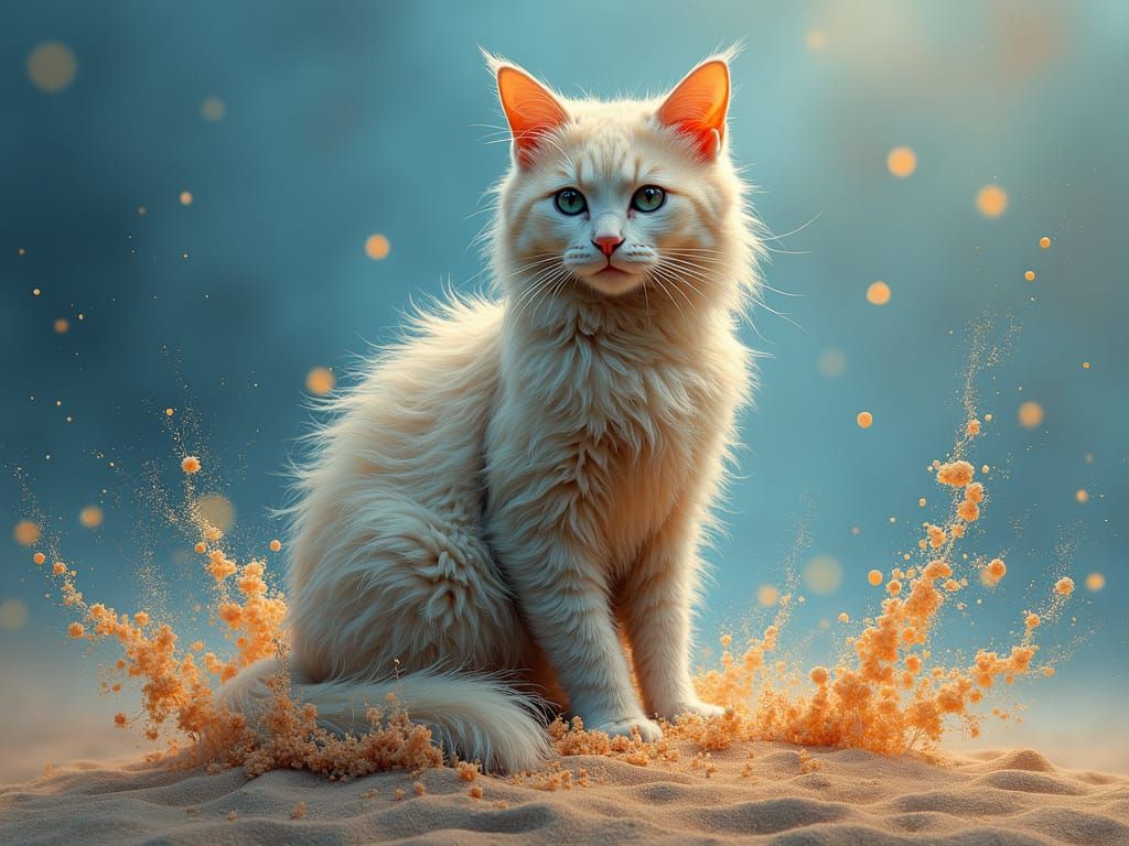 Mystical Cat in Navajo Sand Painting Art Style