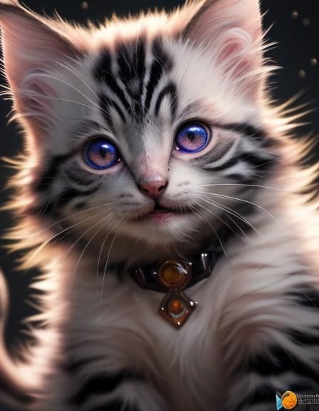 Hyperrealistic Fuzzy Kitten Portrait with Shining Eyes