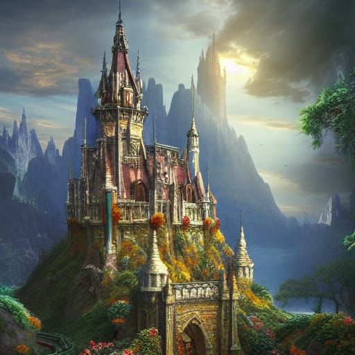 Epic Stained Glass Castle Digital Painting