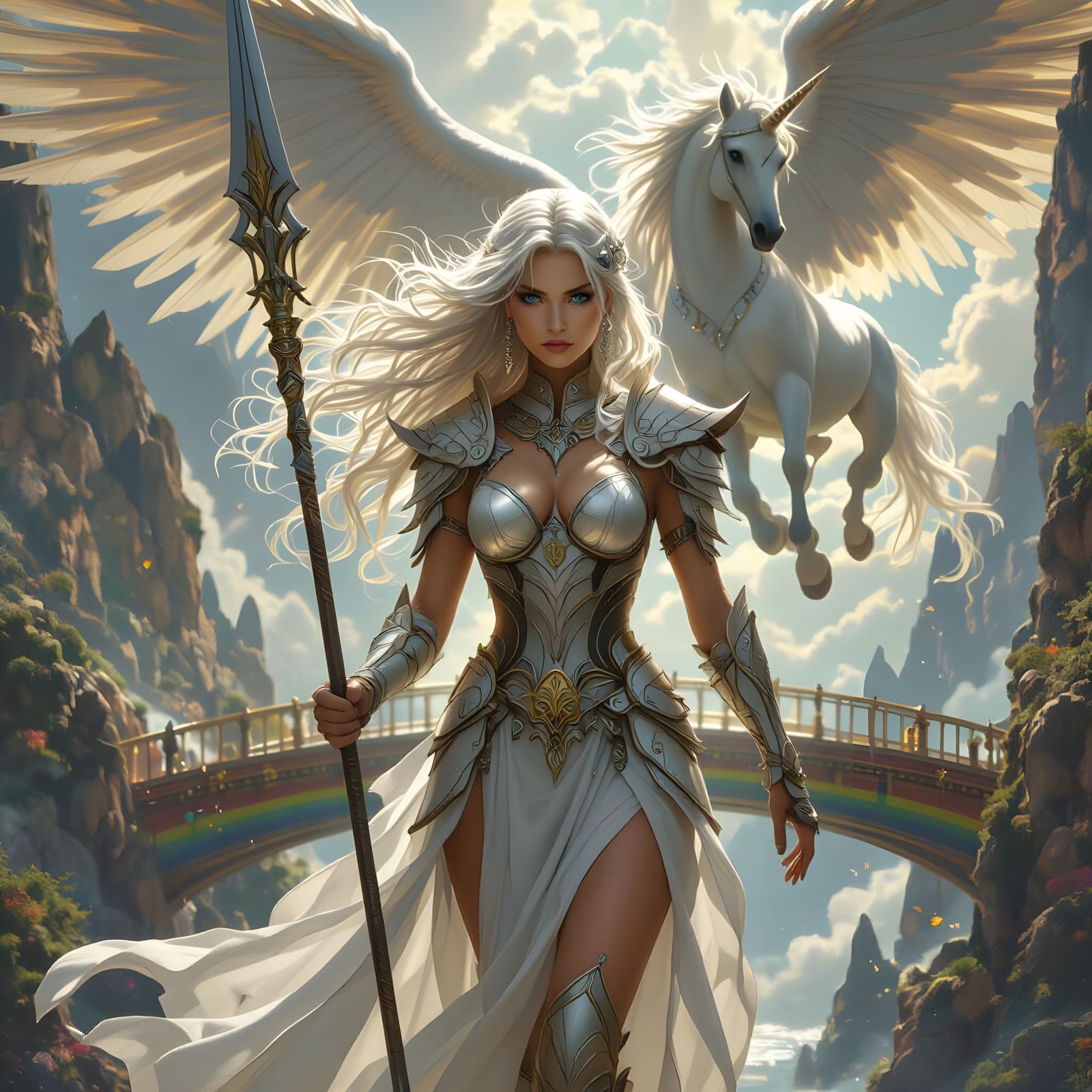 Valkyrie Warrior on Rainbow Bridge, Art Nouveau Style