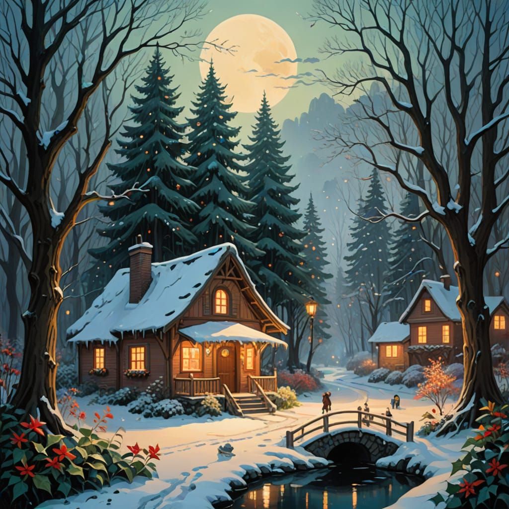 Cozy Christmas Gathering in Ethereal Winter Wonderland