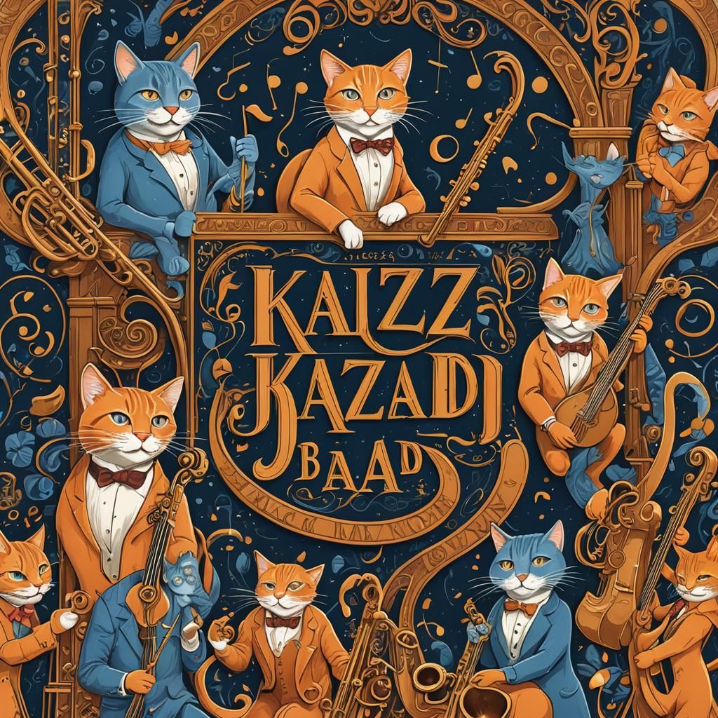 Anthropomorphic Jazz Cats in Art Nouveau Style