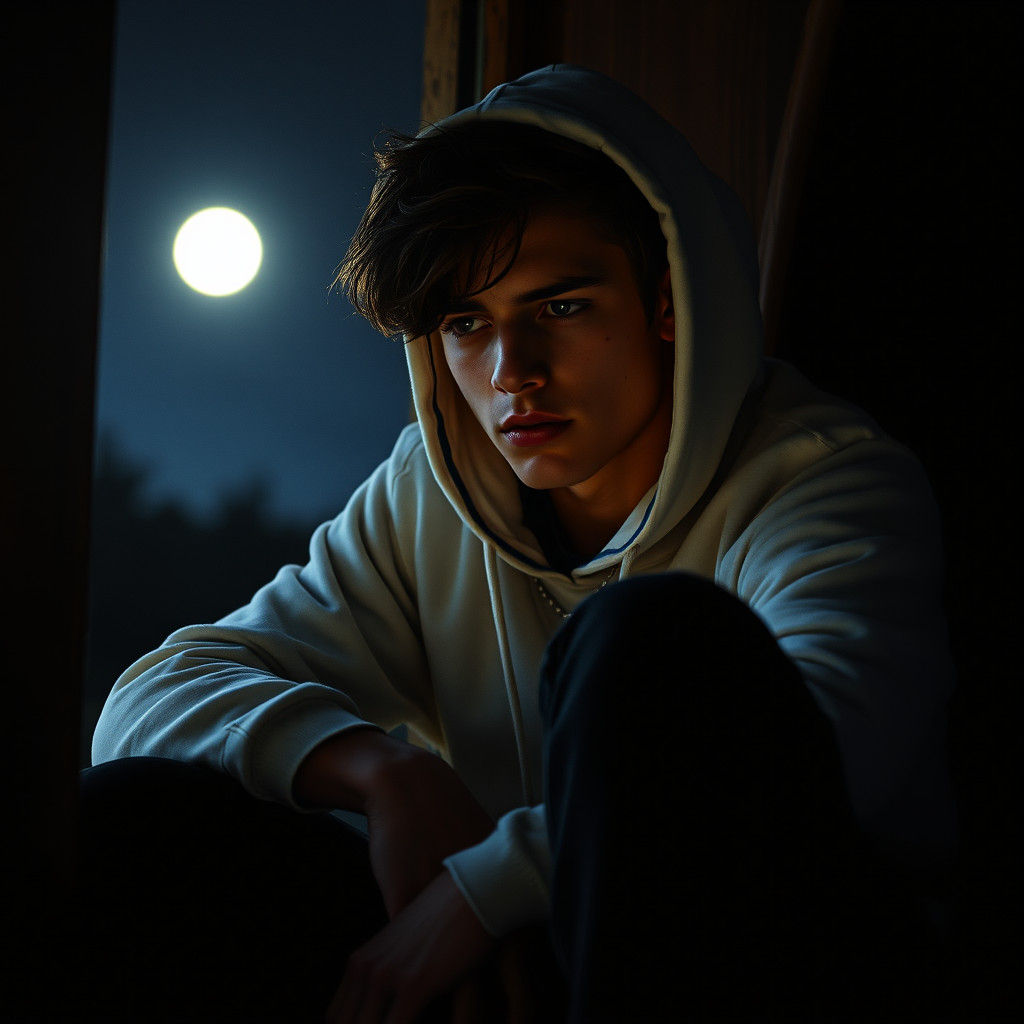 Melancholic Young Man Portrait in Moody Lighting