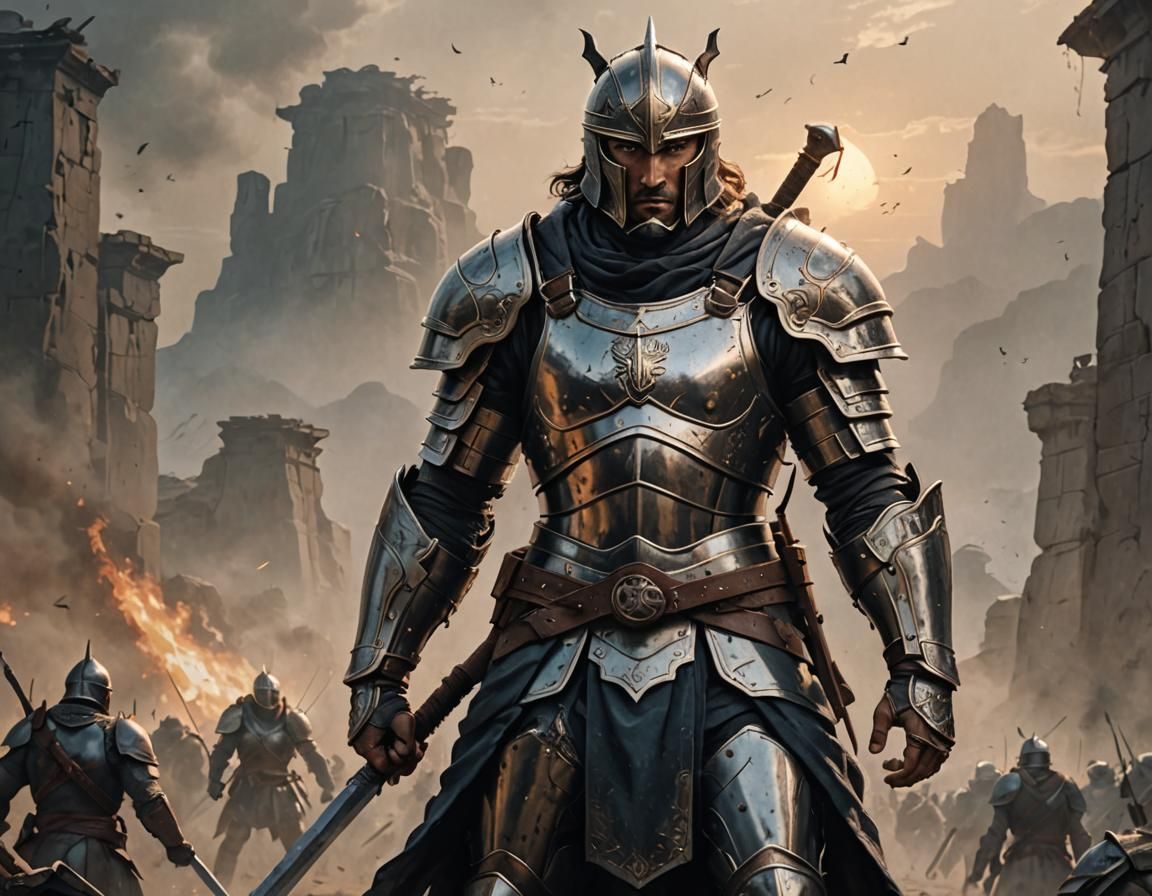 Stoic Warrior on Desolate Battlefield