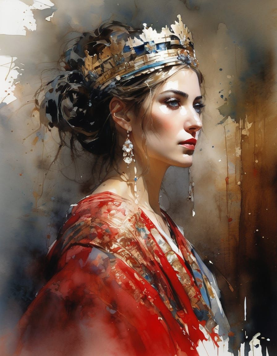 Beautiful Greek Queen Portrait in Watercolor Style