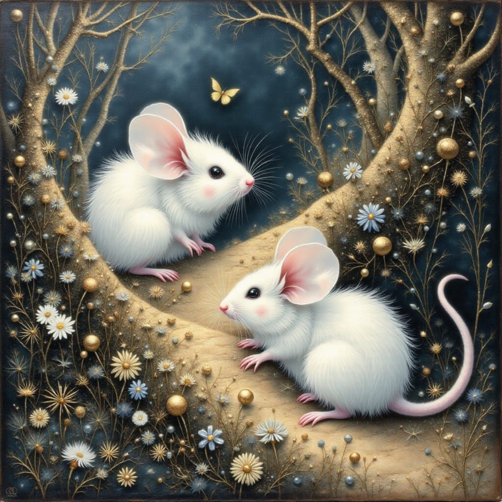 Whimsical Fluffy Mice in Dreamy Kaleidoscope